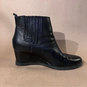 Ellen Tracy TERENCE Black Genuine Leather Wedge Ankle Boots Women’s US 8 M